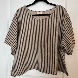 Curator SF ‘Hannah Tee’ in Oat + Black Strip, Size 3XL